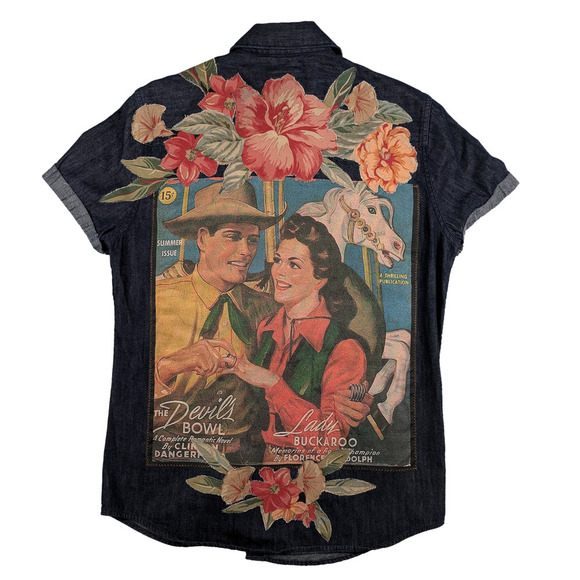 Refreshed - Levi's Upcycled Short Sleeve Denim Shirt Size Medium - Picture 1 of 5